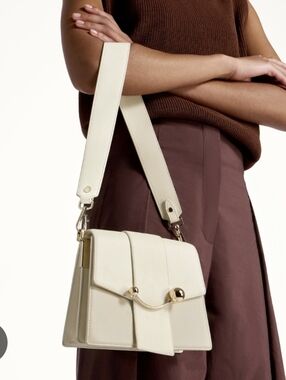 Strathberry Box Crescent Handbag In Vanilla/Diamond
